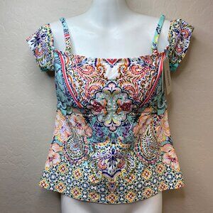 Reaction Kenneth Cole Womens Floral Boho Lace-Up Tassels Swim Top Size Medium